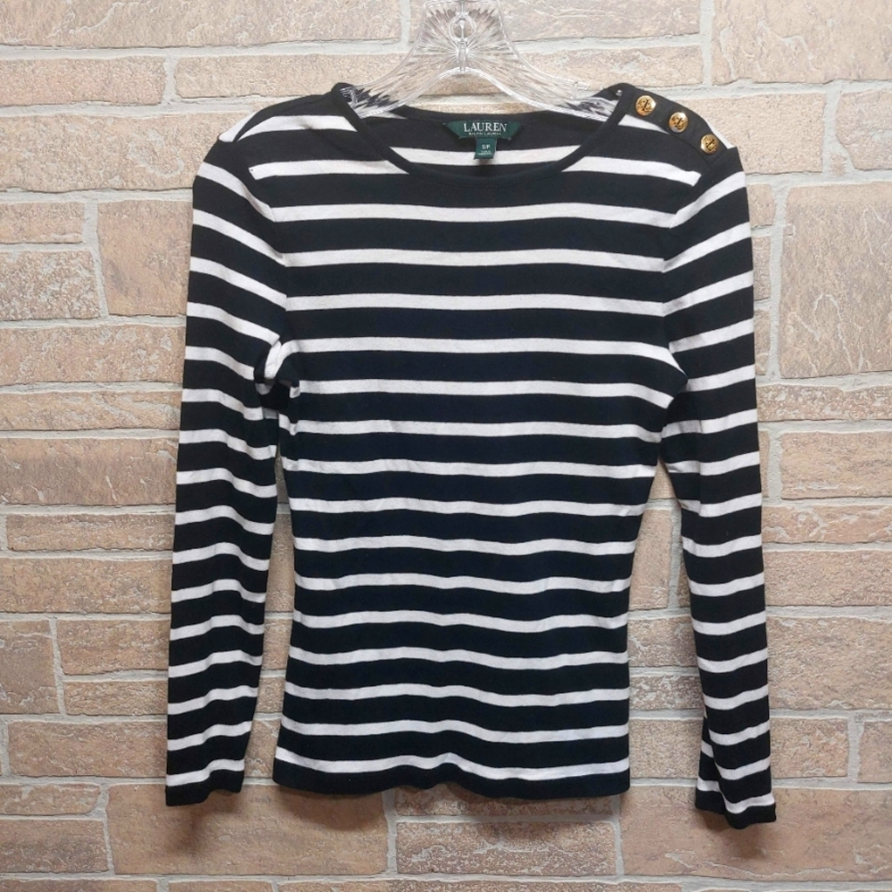 Lauren Ralph Lauren black and white striped long sleeve top size Small